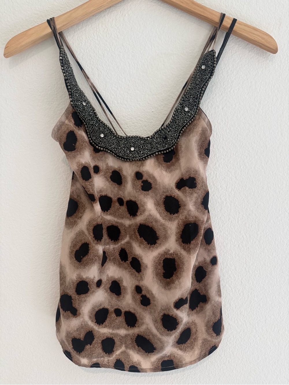 Leyendecker 100% Silk leopard beaded embellished heavy accents tank top Size 4